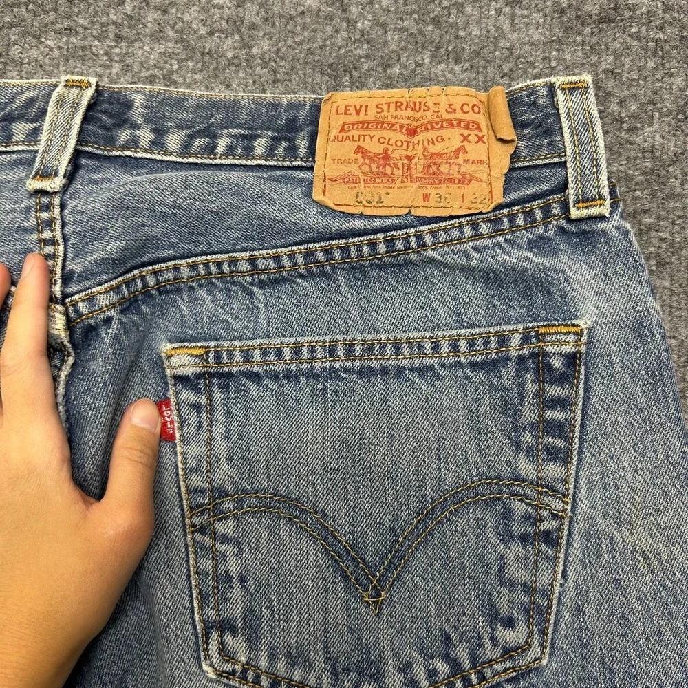 Levi's 501 Original Straight Fit Jeans Men's 35X31 Blue Denim Button Fly - Flaws
